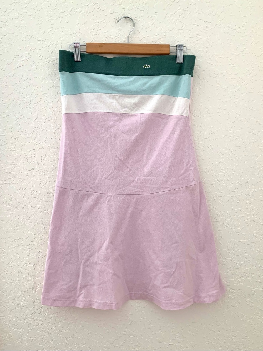 Lacoste Strapless Colorblock Tennis Dress in Lilac, Green & White